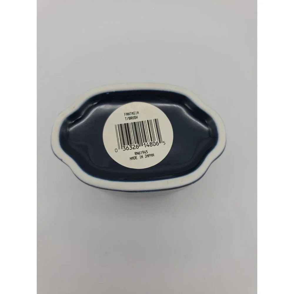 Vintage Toothbrush Holder Fantasia Pattern Made in Japan Floral Navy Blue